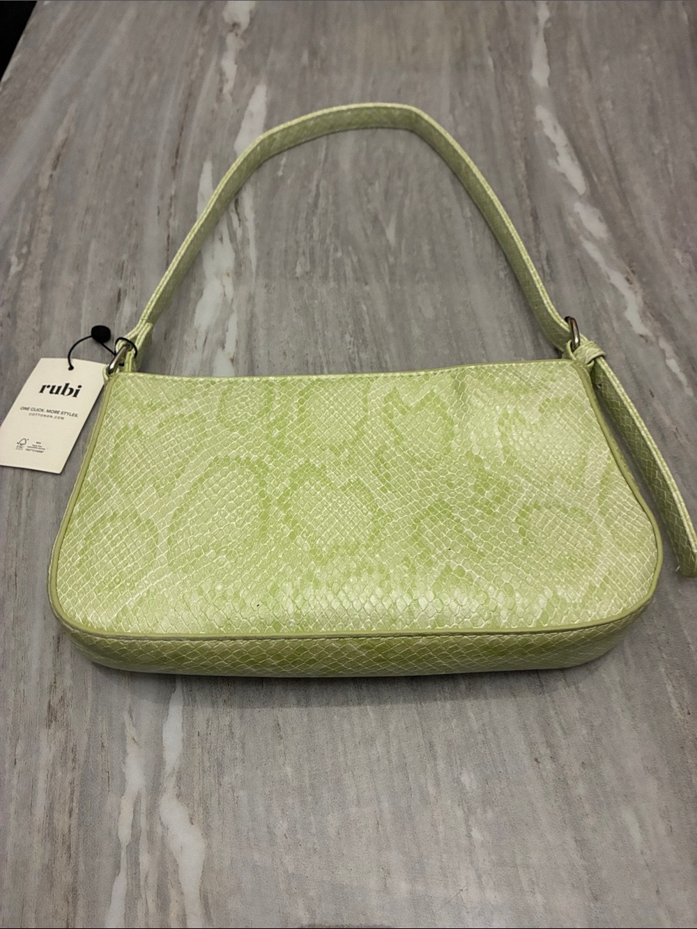 Lime Shoulder Bag with Subtle Snakeskin Texture